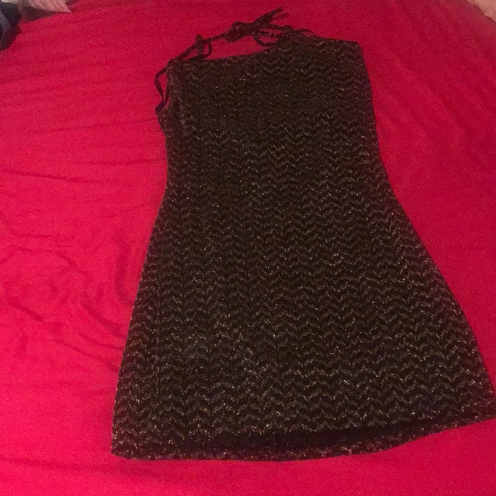 BCBG black gold glitter minidress